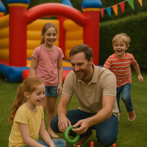 Smiling children enjoying party hire equipment in Bristol